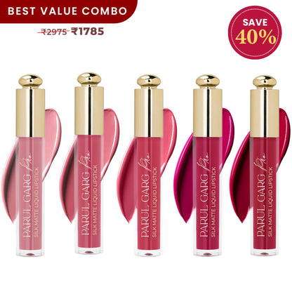 Parul Garg Beauty 5 Silk Matte Liquid Lipstick Long-Lasting, Smudge-Proof - Must Have Pinks