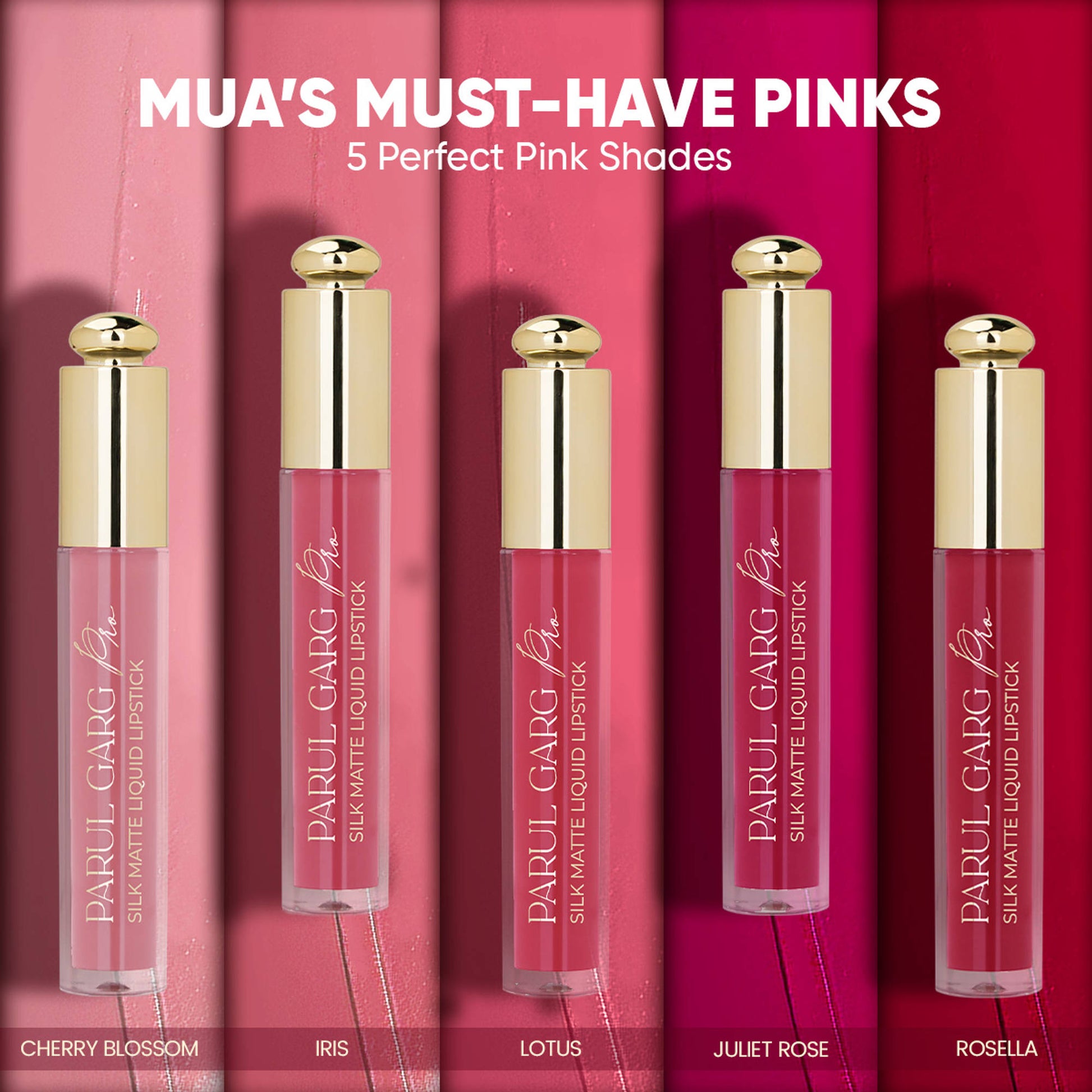 Parul Garg Beauty 5 Silk Matte Liquid Lipstick Long-Lasting, Smudge-Proof - Must Have Pinks