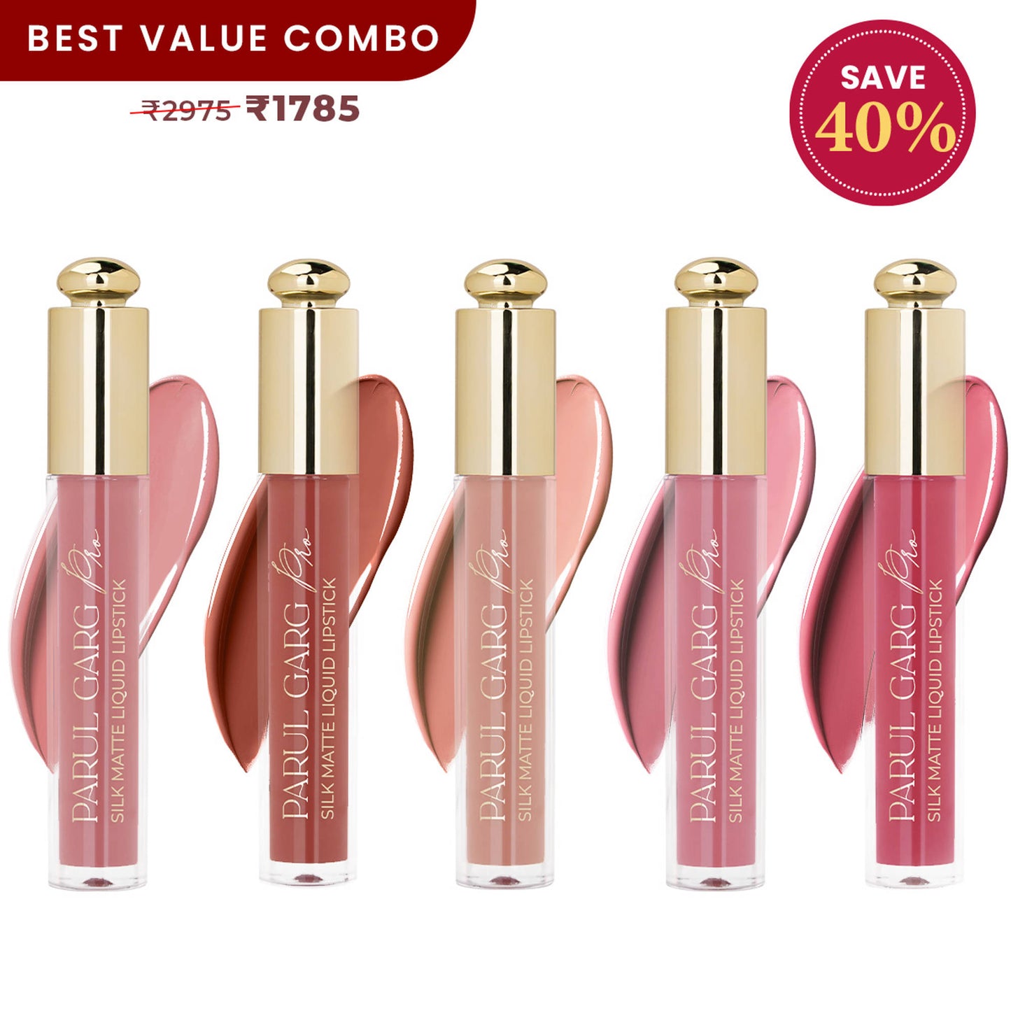 Parul Garg Beauty 5 Silk Matte Liquid Lipstick Long-Lasting, Smudge-Proof - Neutral Collection
