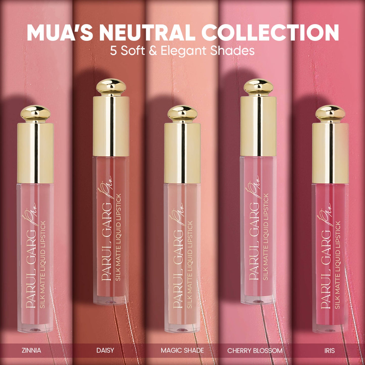 Parul Garg Beauty 5 Silk Matte Liquid Lipstick Long-Lasting, Smudge-Proof - Neutral Collection