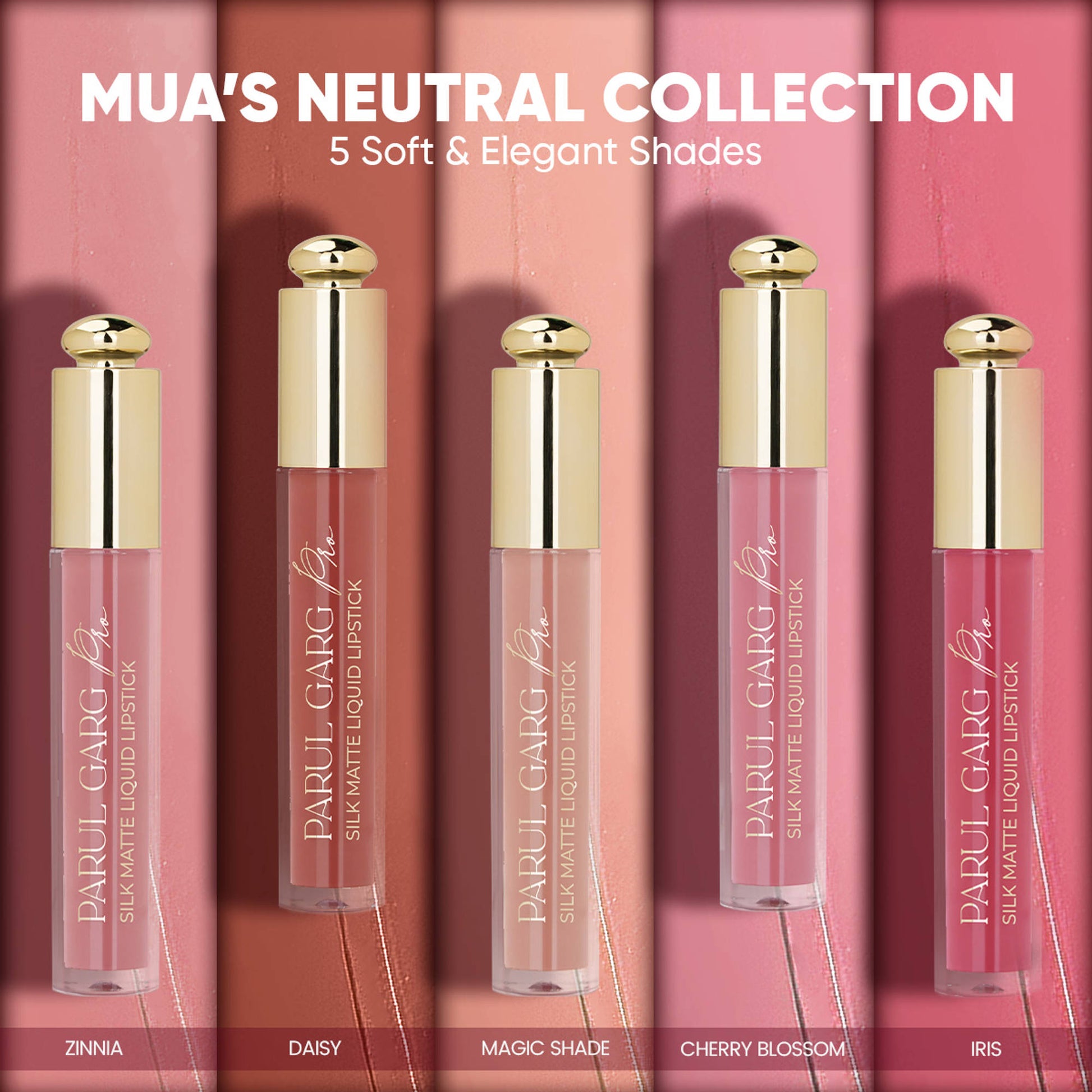 Parul Garg Beauty 5 Silk Matte Liquid Lipstick Long-Lasting, Smudge-Proof - Neutral Collection