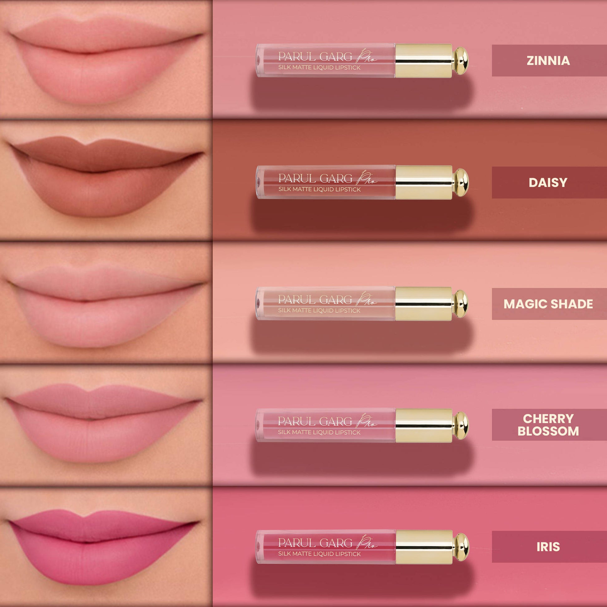 Parul Garg Beauty 5 Silk Matte Liquid Lipstick Long-Lasting, Smudge-Proof - Neutral Collection