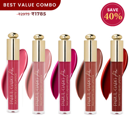 Parul Garg Beauty 5 Silk Matte Liquid Lipstick Long-Lasting, Smudge-Proof - Ultimate Edition
