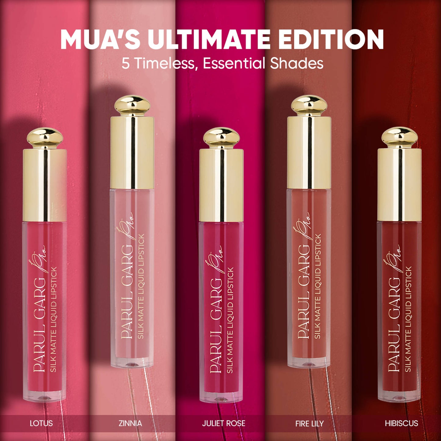Parul Garg Beauty 5 Silk Matte Liquid Lipstick Long-Lasting, Smudge-Proof - Ultimate Edition