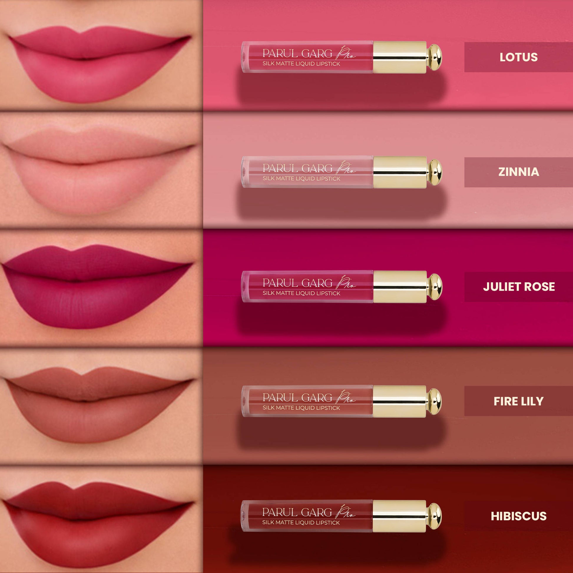 Parul Garg Beauty 5 Silk Matte Liquid Lipstick Long-Lasting, Smudge-Proof - Ultimate Edition