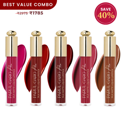 Parul Garg Beauty 5 Silk Matte Liquid Lipstick Long-Lasting, Smudge-Proof - Best In Bold Collection