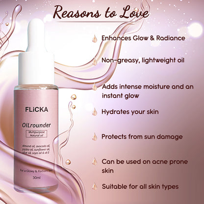 Flicka Oilrounder 2-In-1 Multipurpose Pre & Post Makeup Oil With Spf & Non Greasy For Glowing Skin