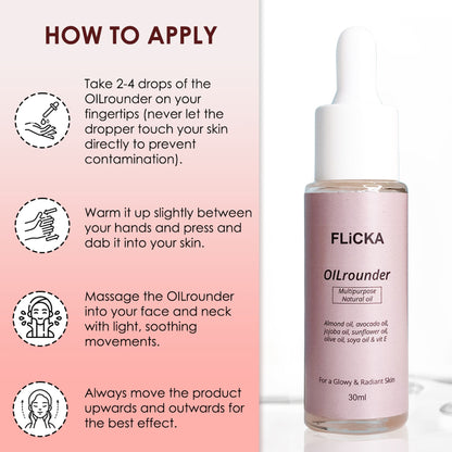 Flicka Oilrounder 2-In-1 Multipurpose Pre & Post Makeup Oil With Spf & Non Greasy For Glowing Skin