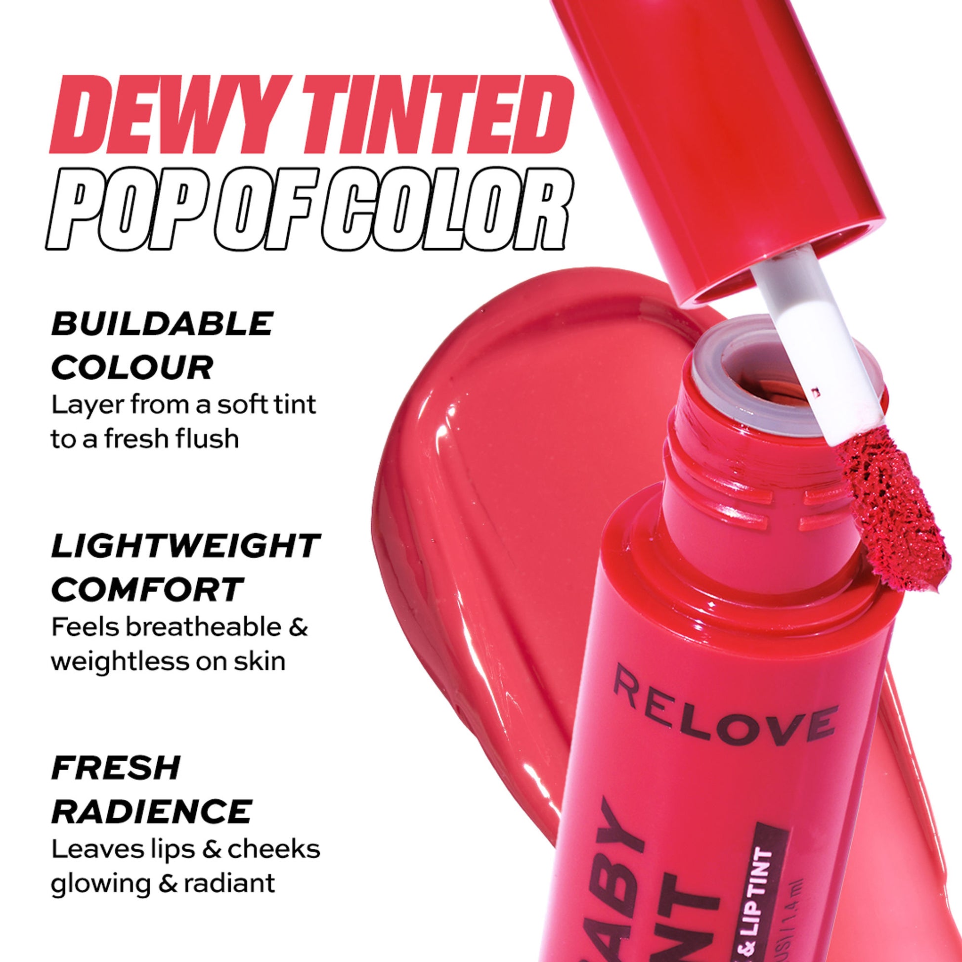 Makeup Revolution Relove Baby Lip & Cheek Tint - Long Lasting - Soft & Glowy Finish - Fuchsia