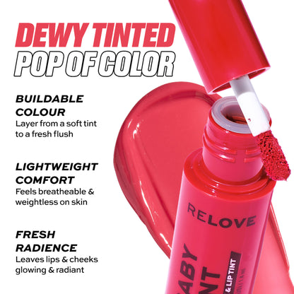 Makeup Revolution Relove Baby Lip & Cheek Tint - Long Lasting - Soft & Glowy Finish - Fuchsia