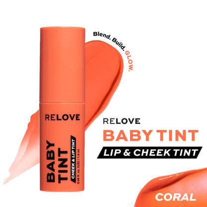 Makeup Revolution Relove Baby Lip & Cheek Tint - Long Lasting - Soft & Glowy Finish - Coral