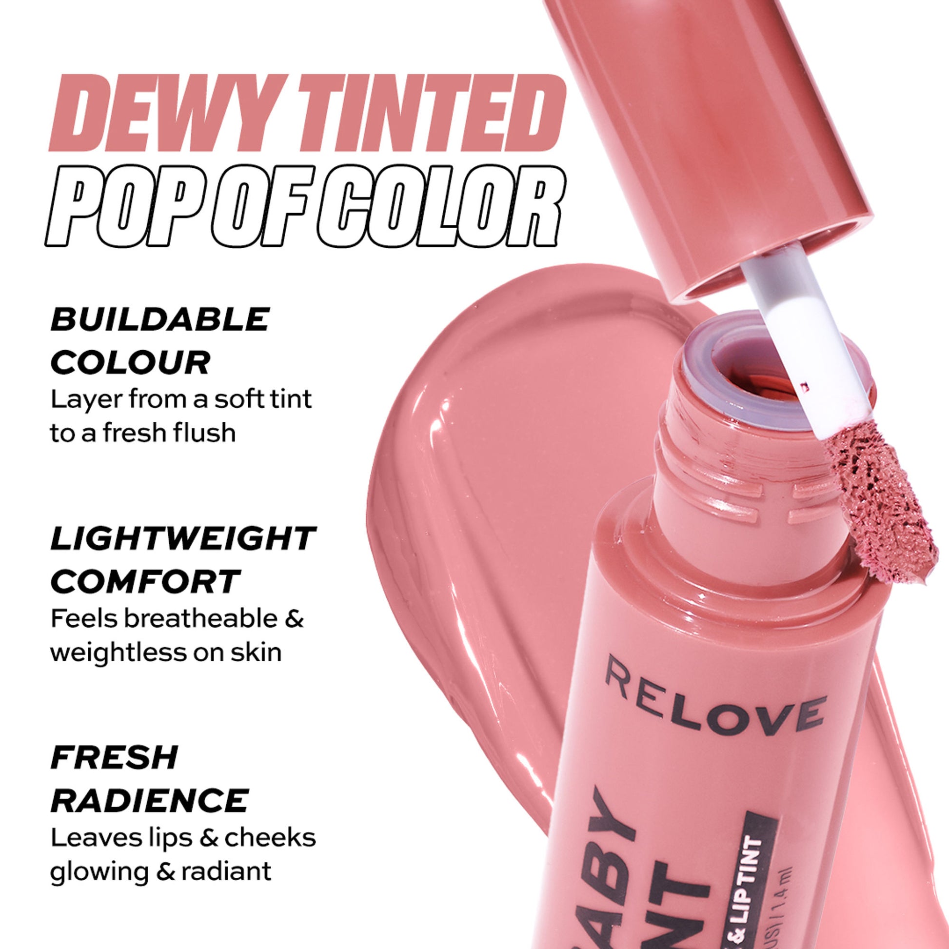 Makeup Revolution Relove Baby Lip & Cheek Tint - Long Lasting - Soft & Glowy Finish - Rose