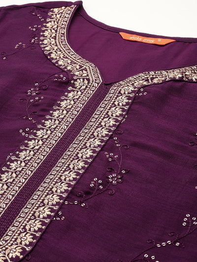Indyancart IE Floral Embroidered Sequinned Kurta With Trousers & Dupatta