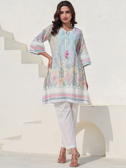 Dhiyona IE Floral Printed Pure Cotton Tunic With Trousers Co-Ords
