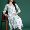 Dhiyona IE Floral Printed Pleated Pure Cotton Kurta with Trousers
