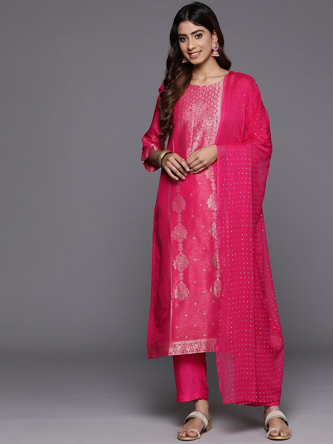 Indyancart VA Ethnic Motifs Jacquard Kurta with Palazzos & Dupatta