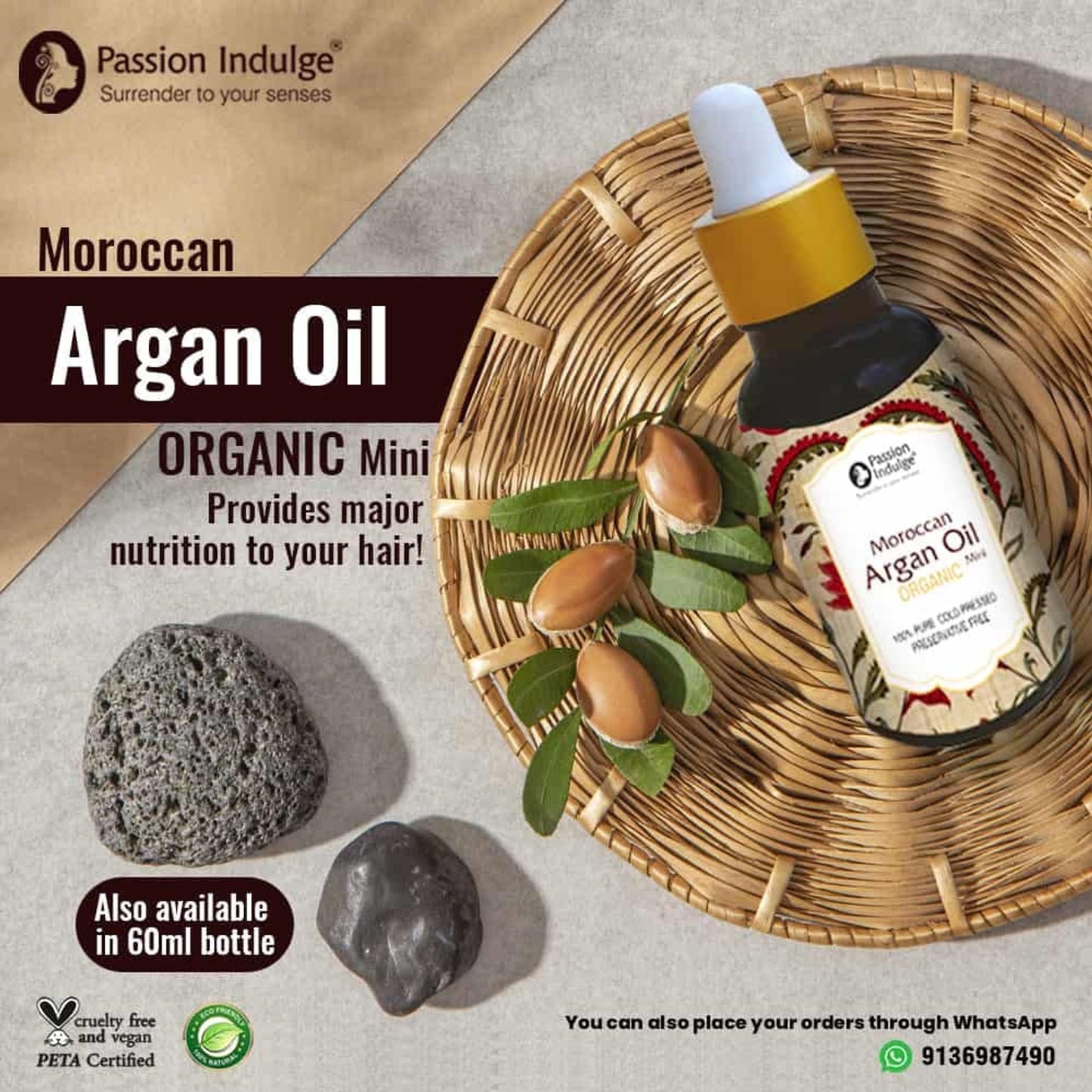 Passion Indulge Natural Moroccan Argan Carrier Oil for Skin- Hair and Face
