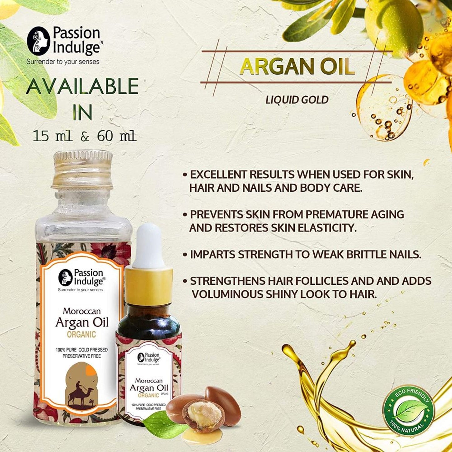 Passion Indulge Natural Moroccan Argan Carrier Oil for Skin- Hair and Face