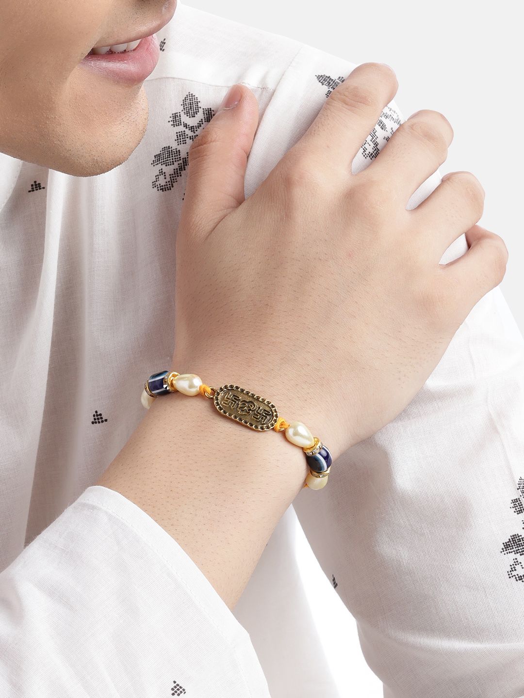 Anouk Unisex Set of 2 Beaded Bhai Bhabhi Rakhis With Roli & Chawal