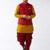 Men's Mustard Silk Blend Straight Jacket  Kurta and Dhoti Set