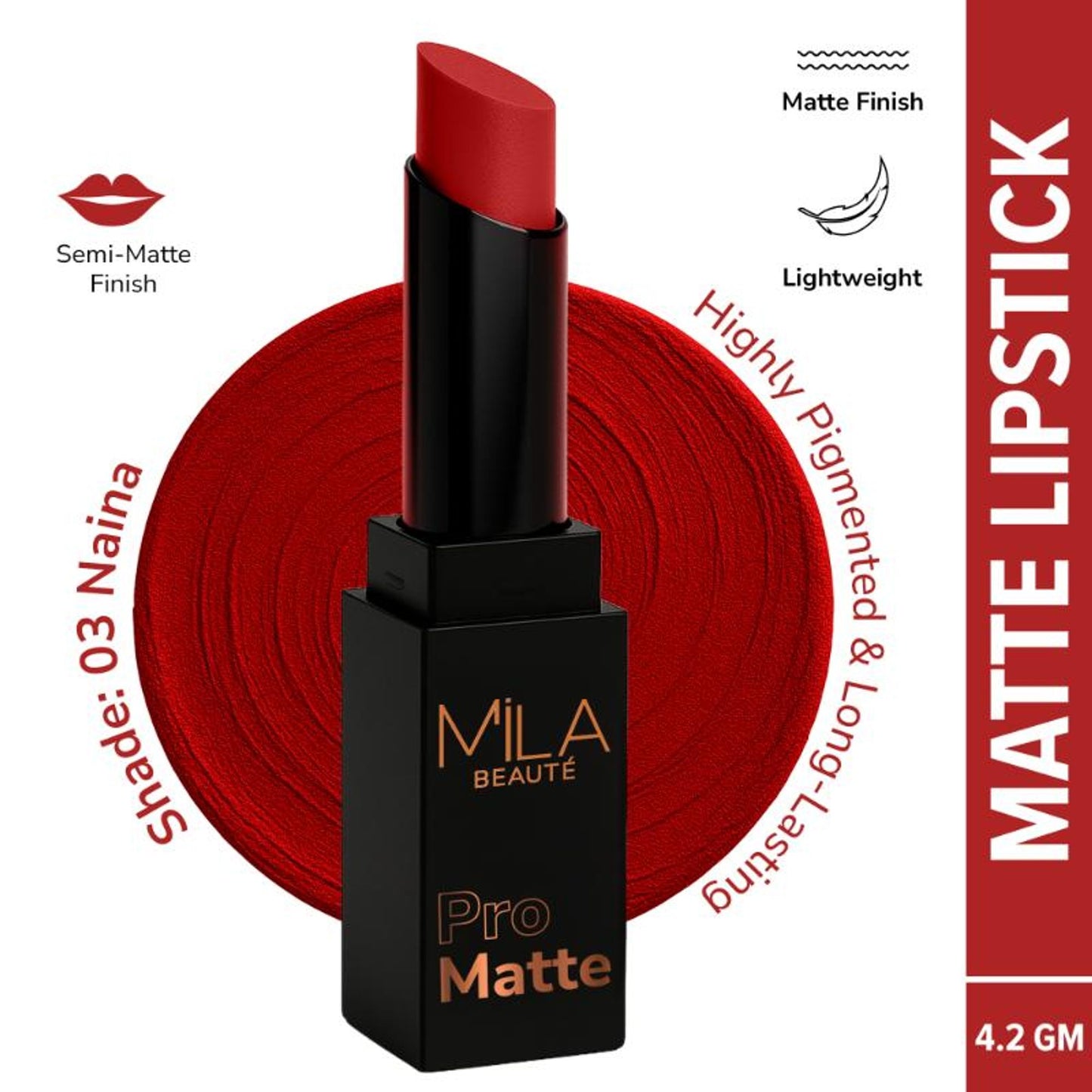 Mila Beauté Pro Matte Long Lasting Creamy Matte Finish Lipstick - Naina