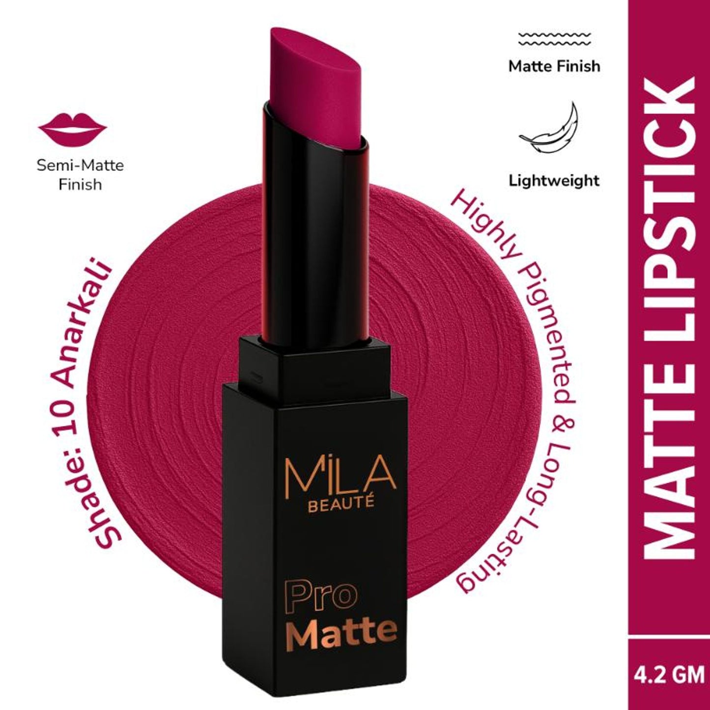 Mila Beauté Pro Matte Long Lasting Creamy Matte Finish Lipstick - 10 Anarkali