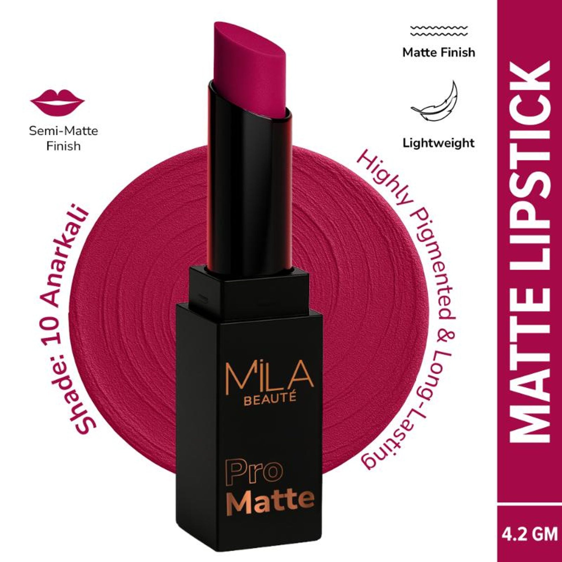 Mila Beauté Pro Matte Long Lasting Creamy Matte Finish Lipstick - 10 Anarkali