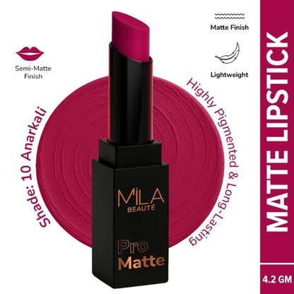 Mila Beauté Pro Matte Long Lasting Creamy Matte Finish Lipstick - 10 Anarkali