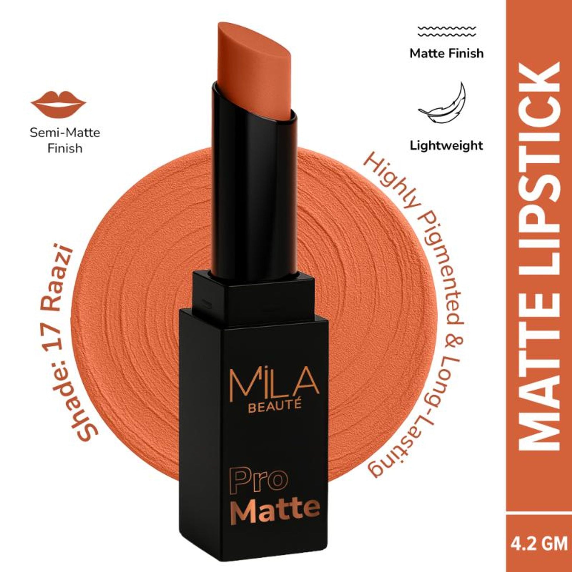 Mila Beauté Pro Matte Long Lasting Creamy Matte Finish Lipstick - Raazi