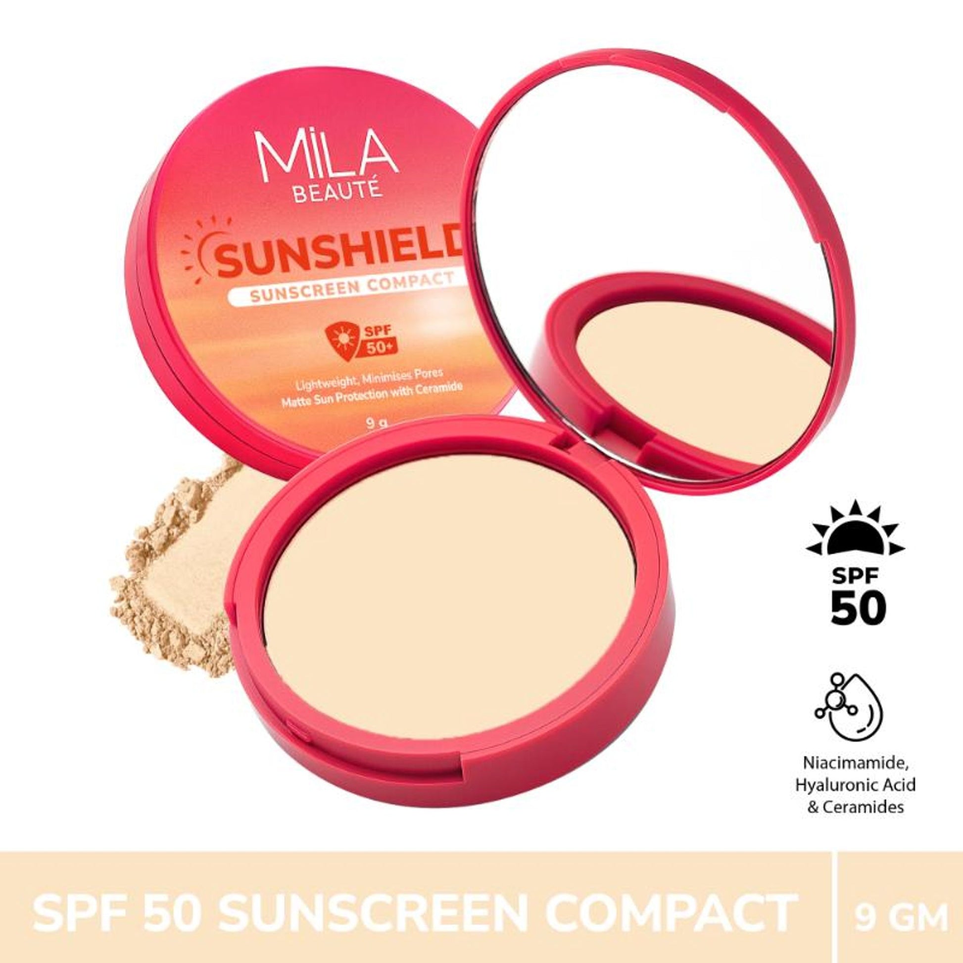 Mila Beauté Sun Shield Sunscreen Matt SPF 50 PA+++ UV Protection Compact - 01 Ivory