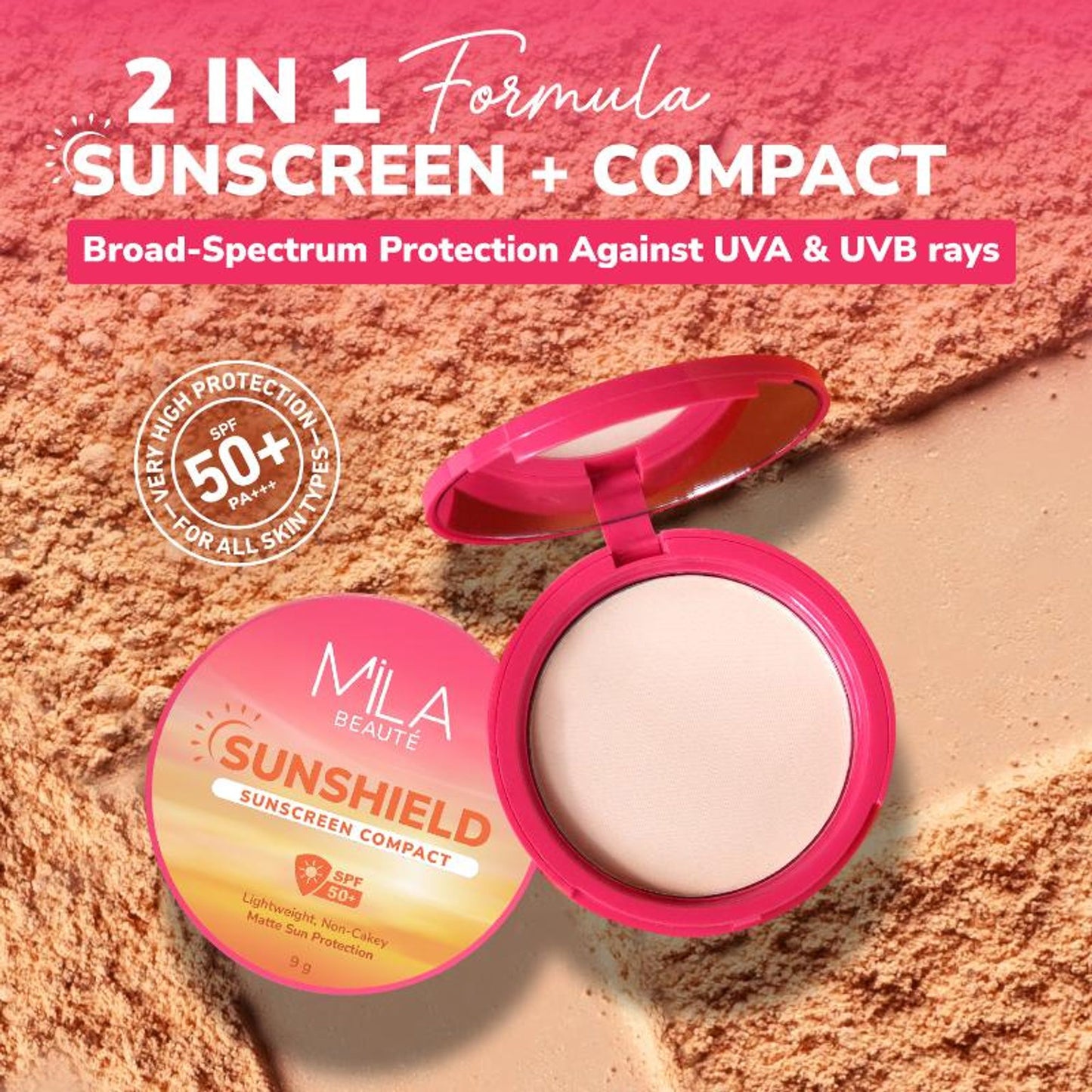 Mila Beauté Sun Shield Sunscreen Matt SPF 50 PA+++ UV Protection Compact - 01 Ivory