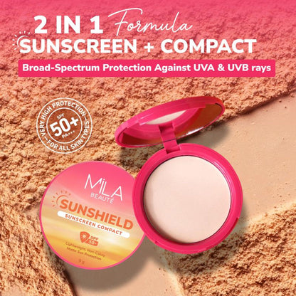 Mila Beauté Sun Shield Sunscreen Matt SPF 50 PA+++ UV Protection Compact - 01 Ivory