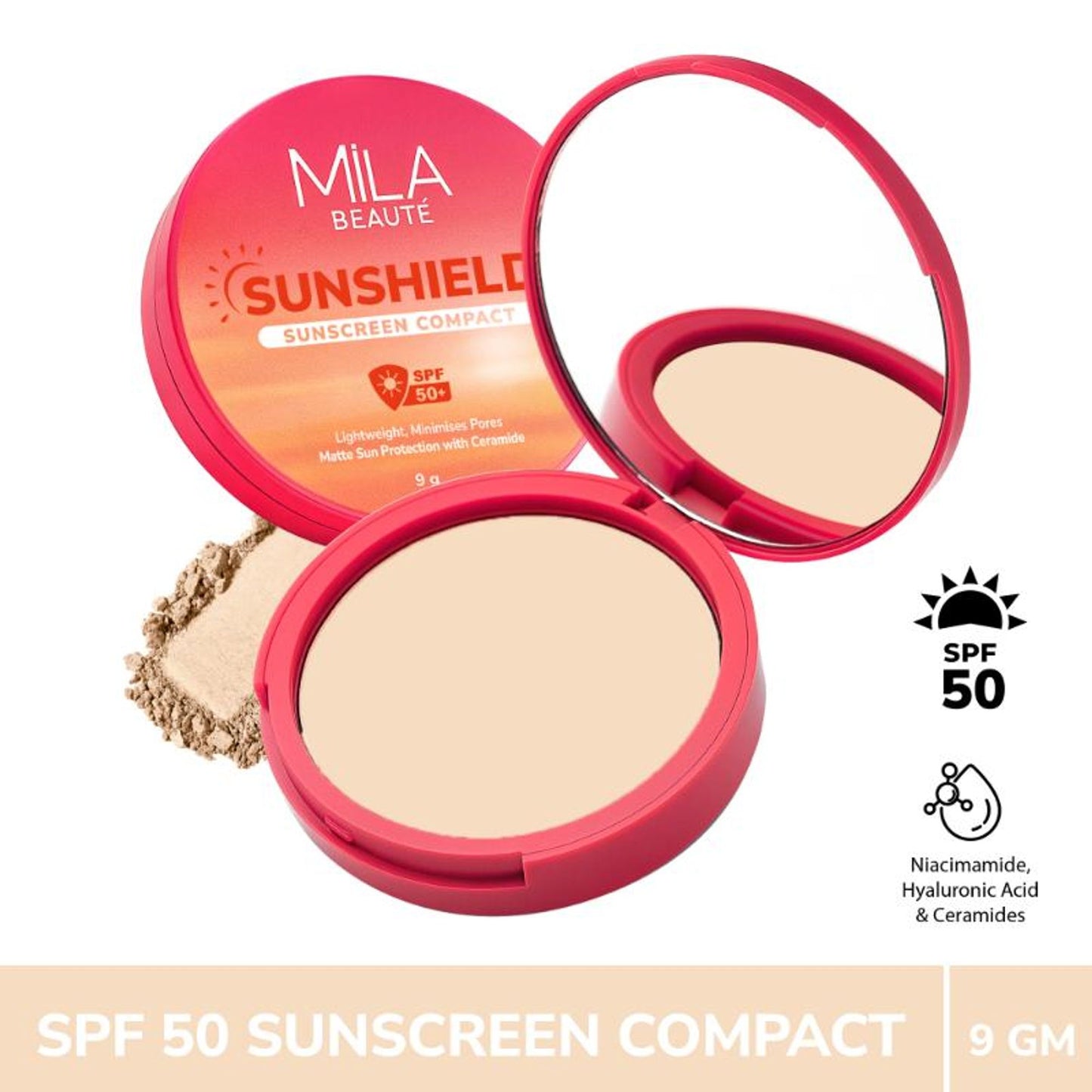 Mila Beauté Sun Shield Sunscreen Matt SPF 50 PA+++ UV Protection Compact - 02 Nude