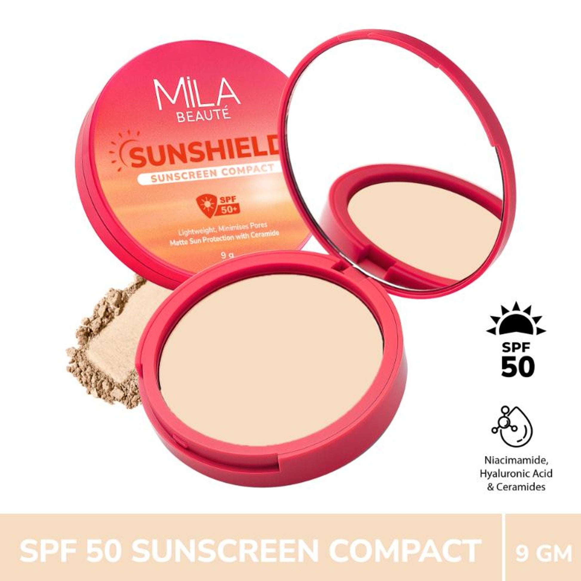 Mila Beauté Sun Shield Sunscreen Matt SPF 50 PA+++ UV Protection Compact - 02 Nude