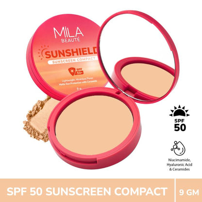 Mila Beauté Sun Shield Sunscreen Matt SPF 50 PA+++ UV Protection Compact - 04 Sand