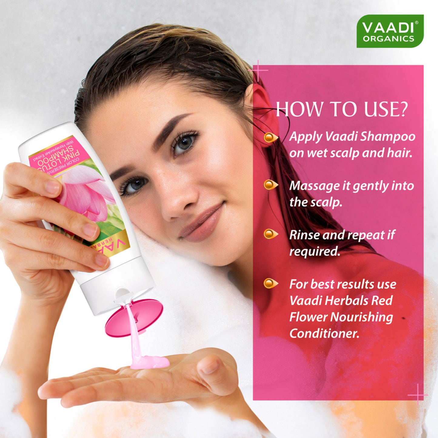 Vaadi Herbals Pink Lotus Shampoo With Honeysuckel Extract Color Preserving - Pack of 3