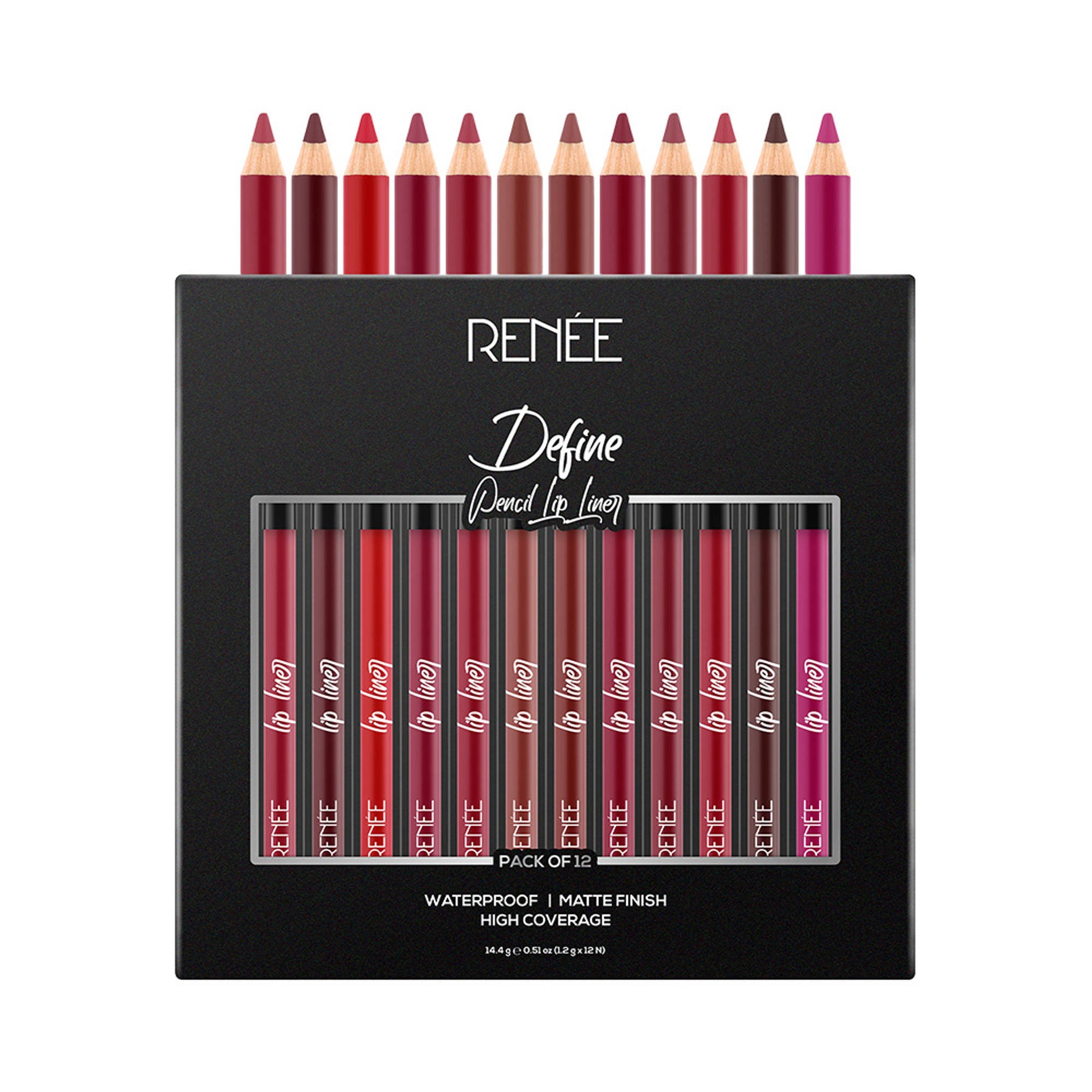 RENEE Ultra Define Matte Lip Liner, Long Lasting, Smudge Proof, Full Coverage, High Pigment, Set of 12
