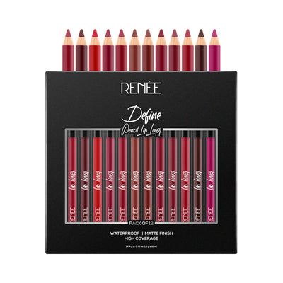 RENEE Ultra Define Matte Lip Liner, Long Lasting, Smudge Proof, Full Coverage, High Pigment, Set of 12