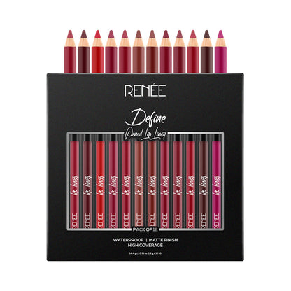 RENEE Ultra Define Matte Lip Liner, Long Lasting, Smudge Proof, Full Coverage, High Pigment, Set of 12