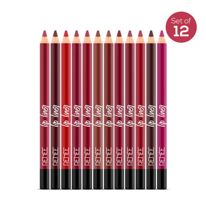 RENEE Ultra Define Matte Lip Liner, Long Lasting, Smudge Proof, Full Coverage, High Pigment, Set of 12