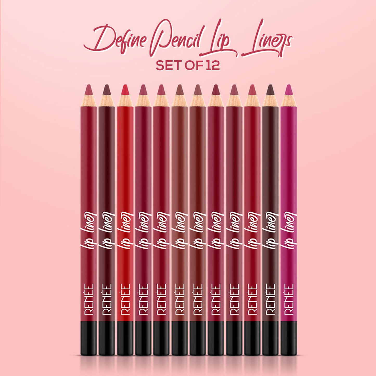RENEE Ultra Define Matte Lip Liner, Long Lasting, Smudge Proof, Full Coverage, High Pigment, Set of 12