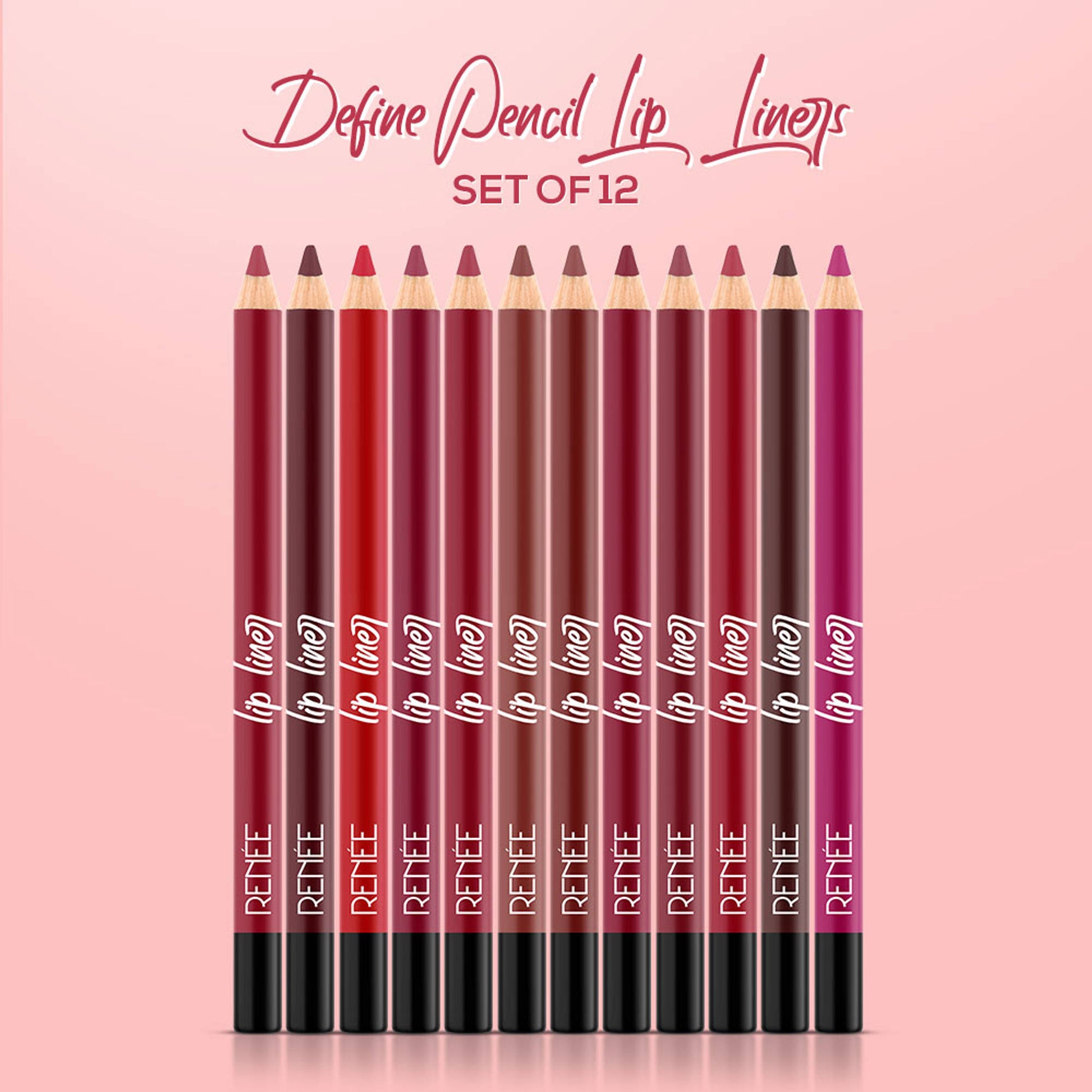 RENEE Ultra Define Matte Lip Liner, Long Lasting, Smudge Proof, Full Coverage, High Pigment, Set of 12