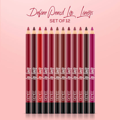 RENEE Ultra Define Matte Lip Liner, Long Lasting, Smudge Proof, Full Coverage, High Pigment, Set of 12