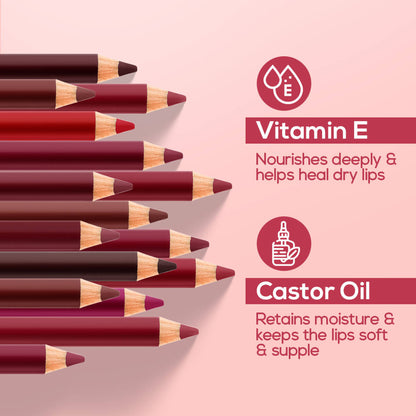 RENEE Ultra Define Matte Lip Liner, Long Lasting, Smudge Proof, Full Coverage, High Pigment, Set of 12