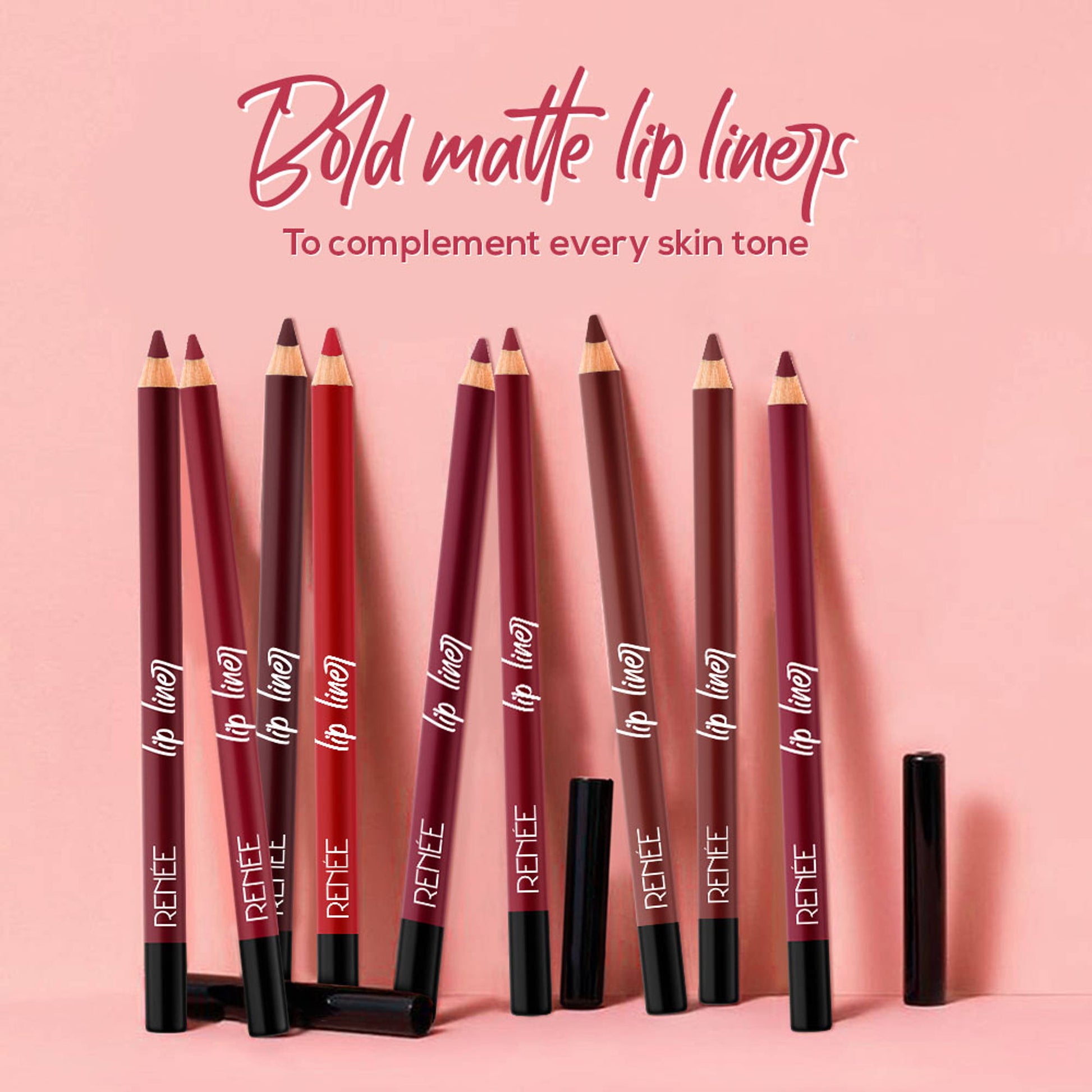 RENEE Ultra Define Matte Lip Liner, Long Lasting, Smudge Proof, Full Coverage, High Pigment, Set of 12