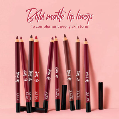 RENEE Ultra Define Matte Lip Liner, Long Lasting, Smudge Proof, Full Coverage, High Pigment, Set of 12