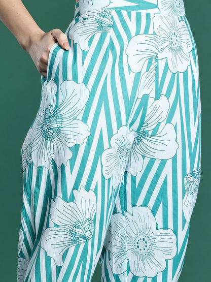 Floral Printed Pure Cotton Kurta with Trousers