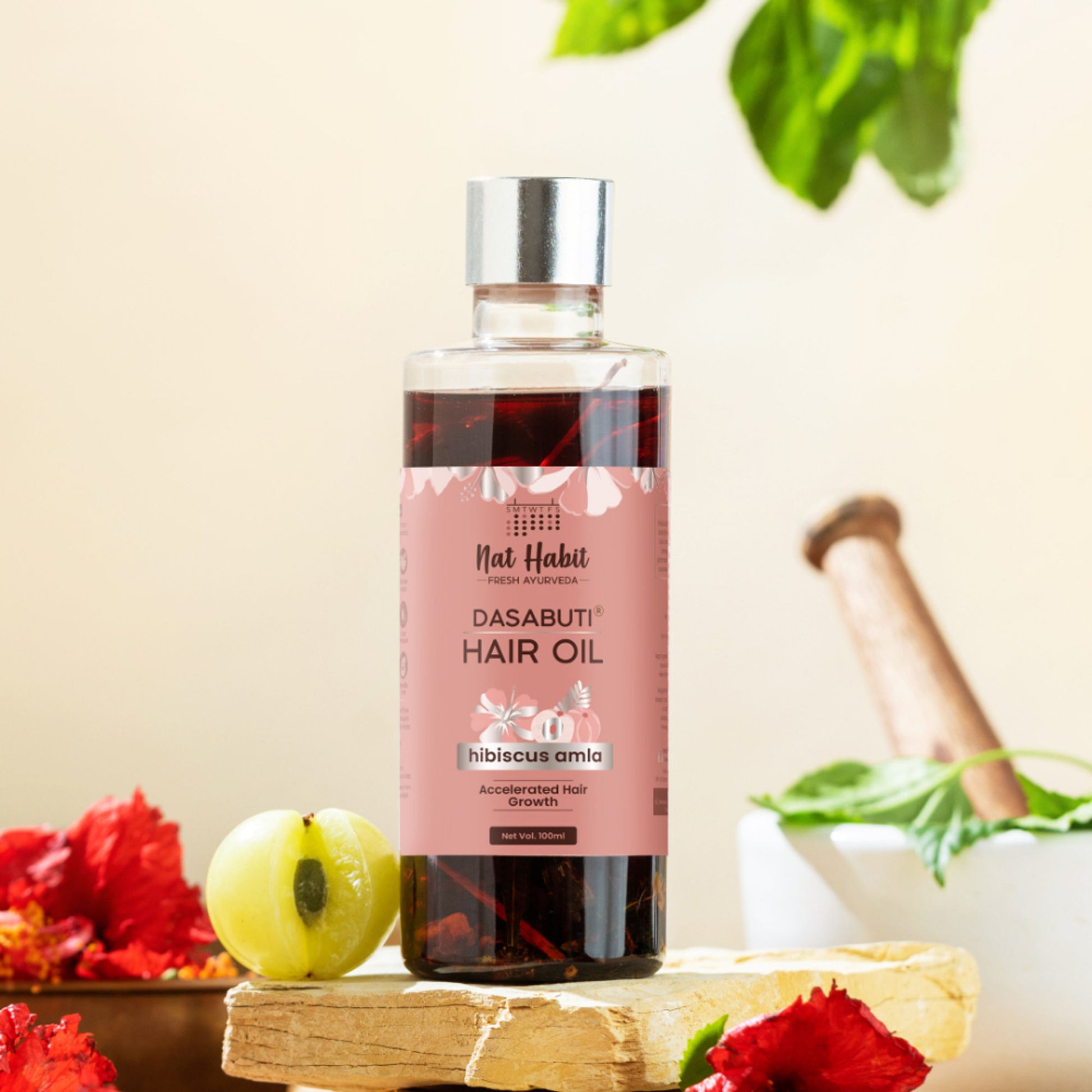 Nat Habit Hibiscus Amla Hair Growth & Thickening Hair Oil For Dry & Frizzy Hairs, Costor & Coconut