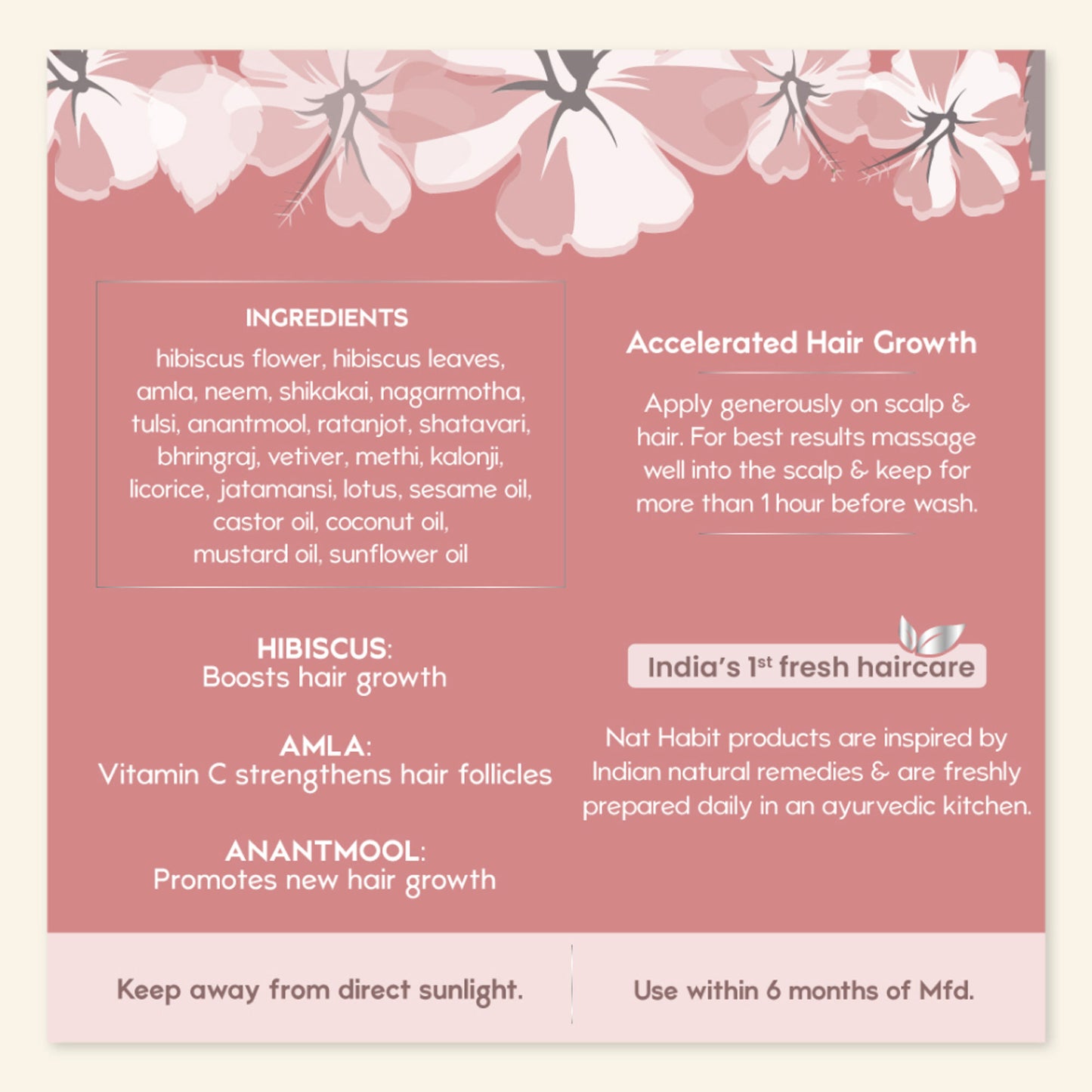 Nat Habit Hibiscus Amla Hair Growth & Thickening Hair Oil For Dry & Frizzy Hairs, Costor & Coconut