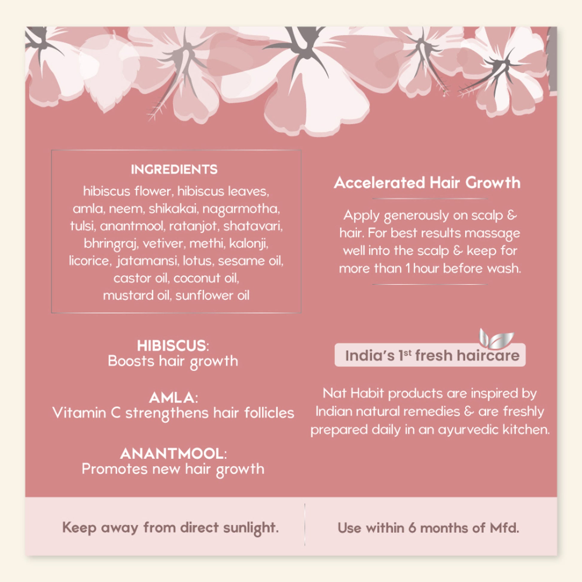 Nat Habit Hibiscus Amla Hair Growth & Thickening Hair Oil For Dry & Frizzy Hairs, Costor & Coconut